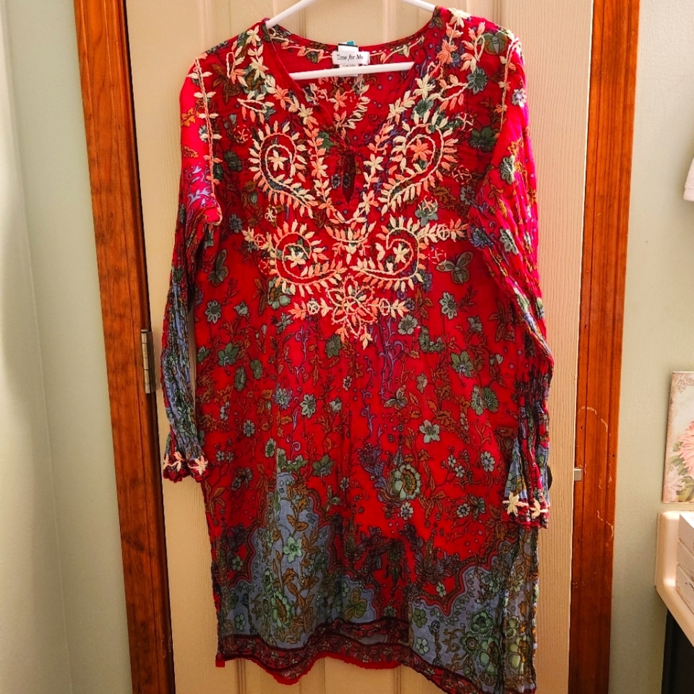 Time For Me tissue thin tunic All Cotton from India sz XL
